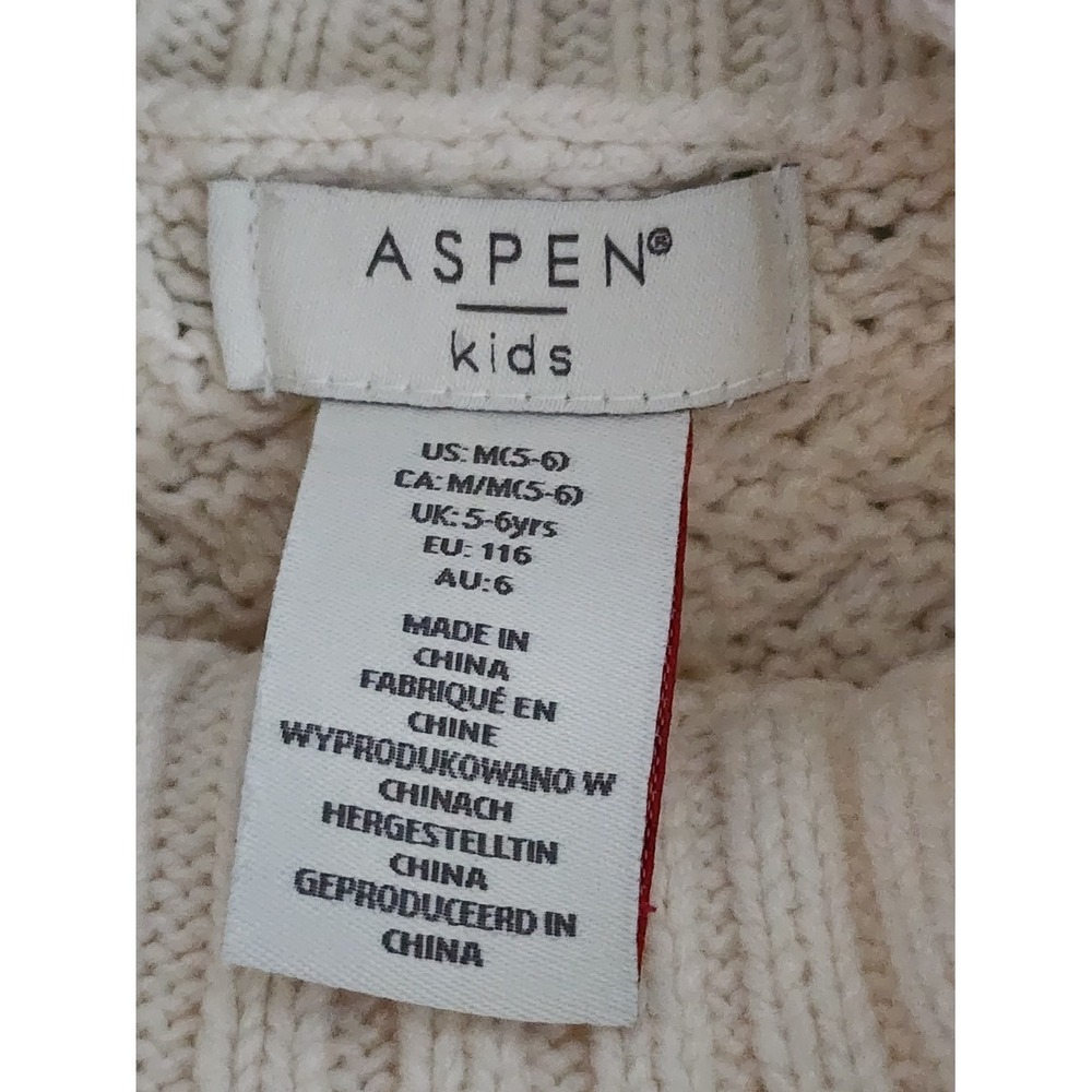 Aspen Kids Poncho Kids Size M 5-6 Cream Leopard Trim Faux Fur Cable Knit Cozy - Picture 2 of 10